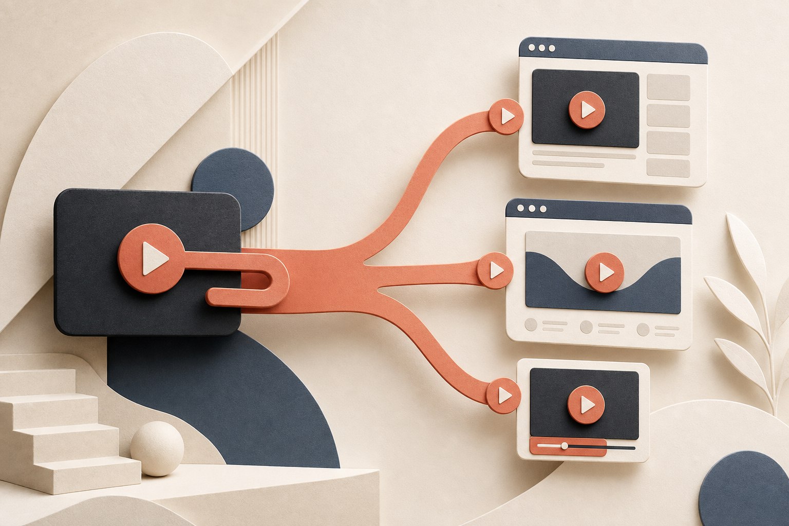 Illustration of a video link spreading across several web destinations